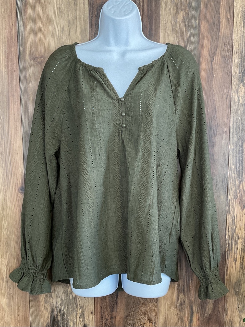 Frye Olive Eyelet Peasant Top Blouse M            213B
